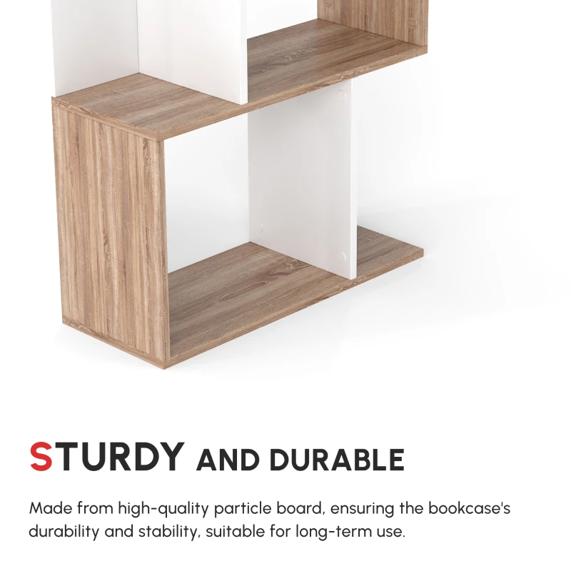 HOMCOM 5-tier Bookcase Storage Display Shelving S Shape design Unit Divider Natural
