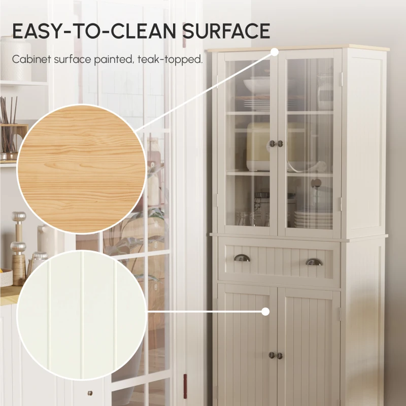 HOMCOM Freestanding Kitchen Cupboard, 5-tier Storage Cabinet with Adjustable Shelves and Drawer for Living Room, Dining Room, Cream White