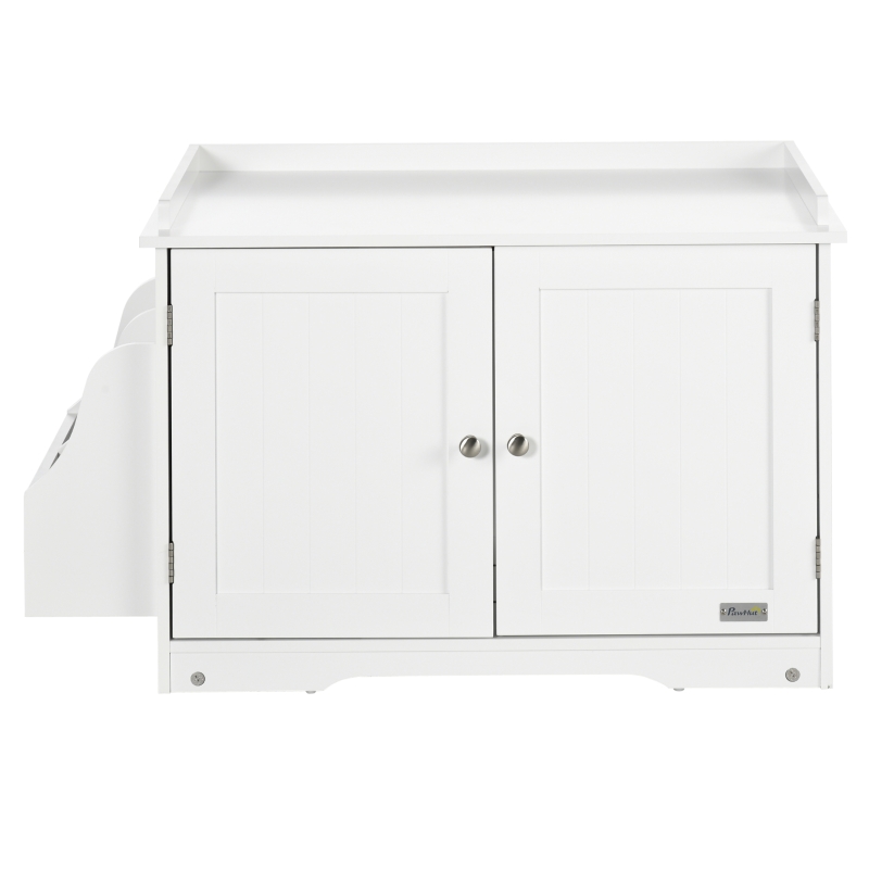 PawHut Katzentoilette, Katzenhaus, mit Trennwand, magnetischer Doppeltür, seitlicher Ablage, weiß, 86 x 48 x 52cm