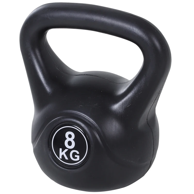HOMCOM Kettlebell 8 kg, haltère avec poignée ergonomique, haltère à boule, musculation, entraînement, 22 x 17 x 24 cm noir
