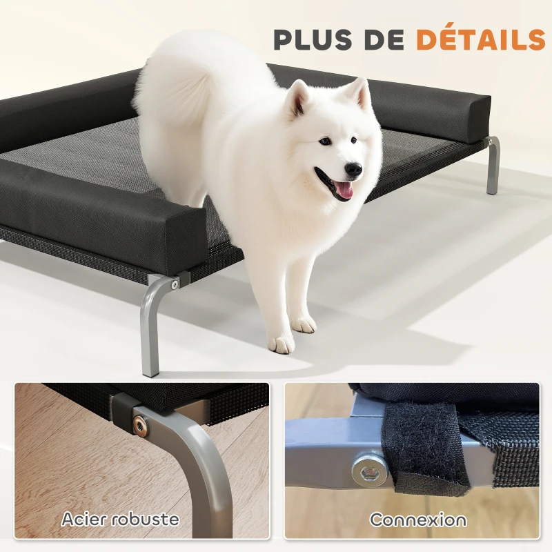 PawHut Lit surélevé pour chien rafraichissant, lit de camp pour chiens intérieur extérieur portable, 130 x 90 x 30 cm, noir
