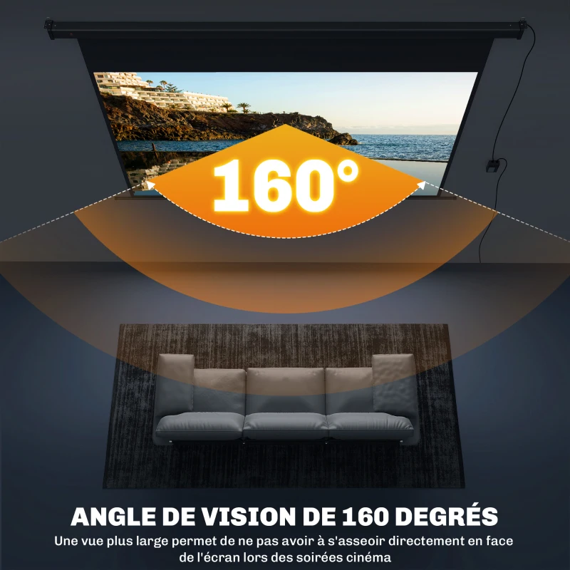 HOMCOM Écran vidéoprojecteur 100 Pouces, 16:9 4K HD montage mural ou plafond, panneau de commande et télécommande