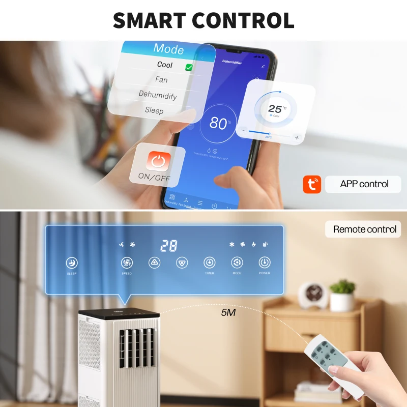 HOMCOM 7,000 BTU App-Controlled Mobile Air Conditioner, 15m² Radius - White