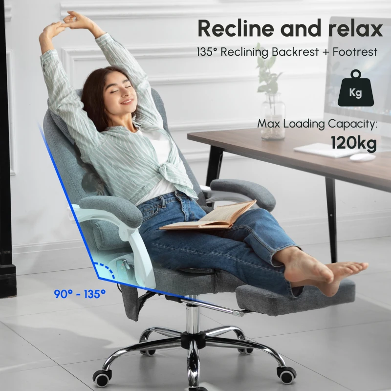 Vinsetto Heated 6 Points Vibration Massage Executive Office Chair Adjustable Swivel Ergonomic High Back Desk Chair Recliner with Footrest Grey(m-4)