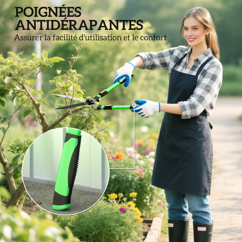 Outsunny Lot de 2 cisailles de jardin, cisaille à haies longueur 63,5-78,5 cm sécateur à enclume longueur 64,5-90 cm vert et noir