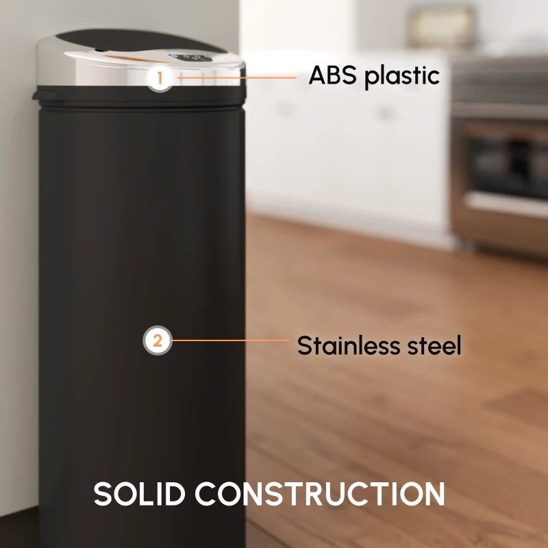 HOMCOM 50L Sensor Bin for Kitchen Waste Automatic Dustbin Motion Detection Dustbin  Stainless Steel Rubbish Can with Bucket, Black