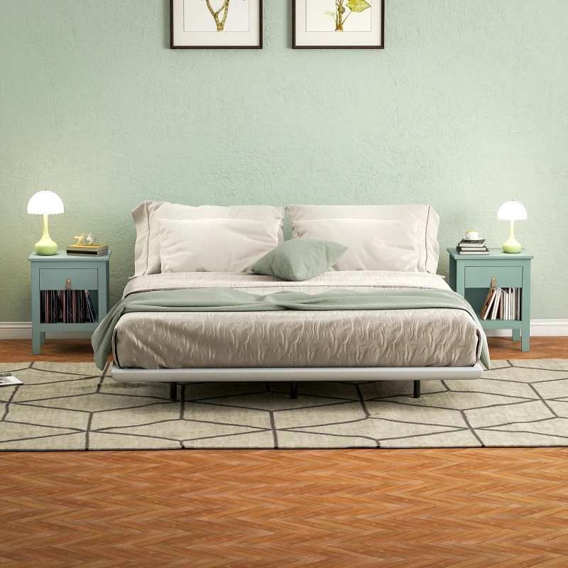 HOMCOM Lot de 2 tables de chevet avec tiroir et compartiment ouvert, 45 x 40 x 55 cm, vert