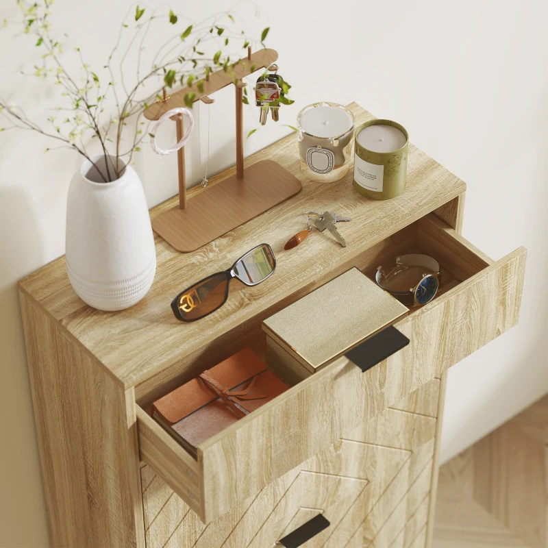 HOMCOM Meuble à chaussures 8 paires avec tiroir coulissant, 2 tiroirs rabattables, étagères réglables, 60x24x105,5cm, chêne