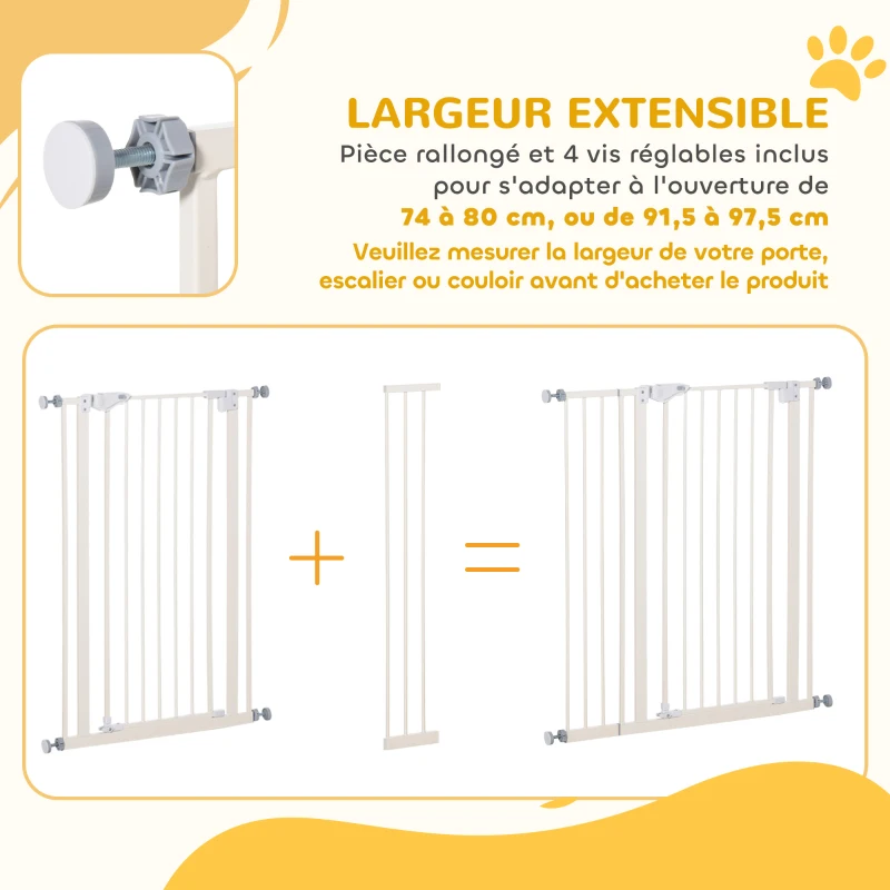 Barrière de sécurité Longueur réglable dim. 74-80 cm ou 91,5-97,5 cm métal Plastique Blanc