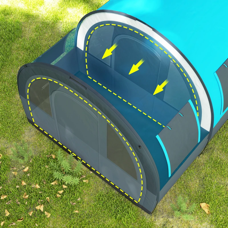 Outsunny Campingtent voor maximaal 6 Pers., Familiecampingtent, Aparte Ruimtes, Waterdicht, Grijs/Blauw