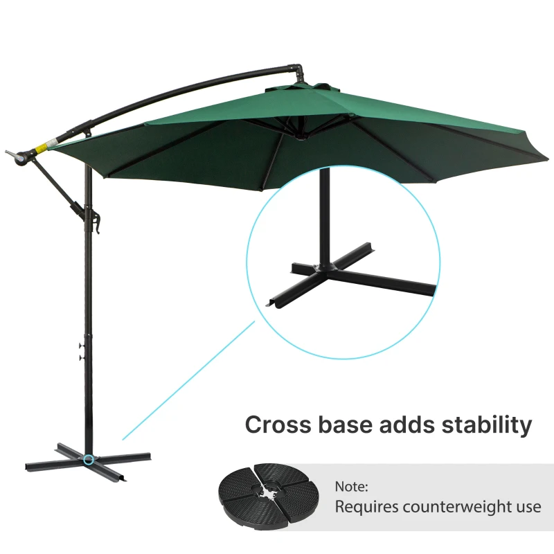 Outsunny 3 meter Cantilever Umbrella Garden Banana Parasol Patio Hanging Sun Shade Green