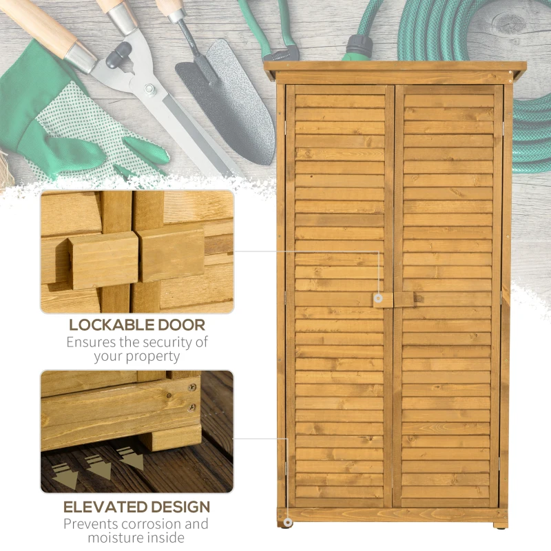 Outsunny Garden Wood Storage Shed Fir Wood Shutter Tool Cabinet Door Lockable
