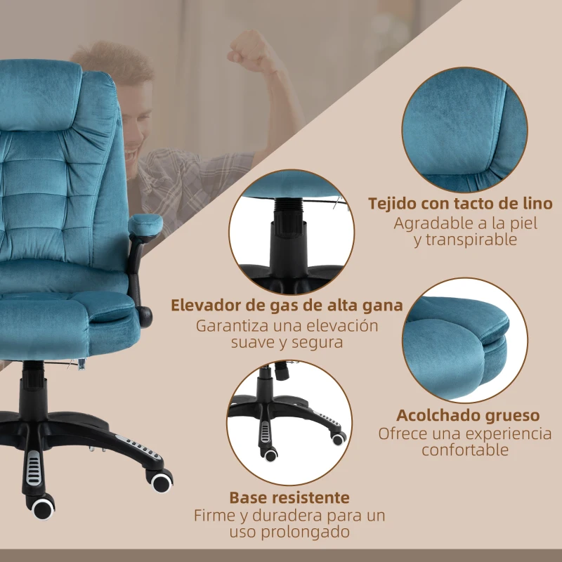Vinsetto Silla Oficina con Masaje de 6 Puntos con Función Basculante con Calefacción Altura Ajustable 68x72x110-120 cm Azul