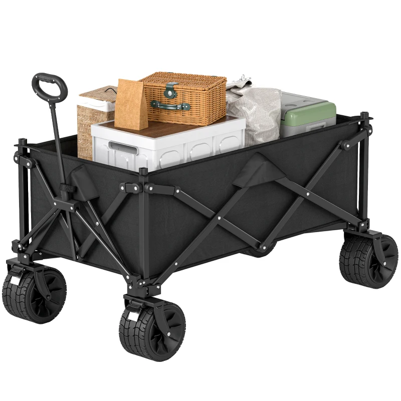Outsunny Folding Garden Trolley, Outdoor Wagon Cart with Carry Bag, for Beach, Camping, Festival, 120KG Capacity, Black
