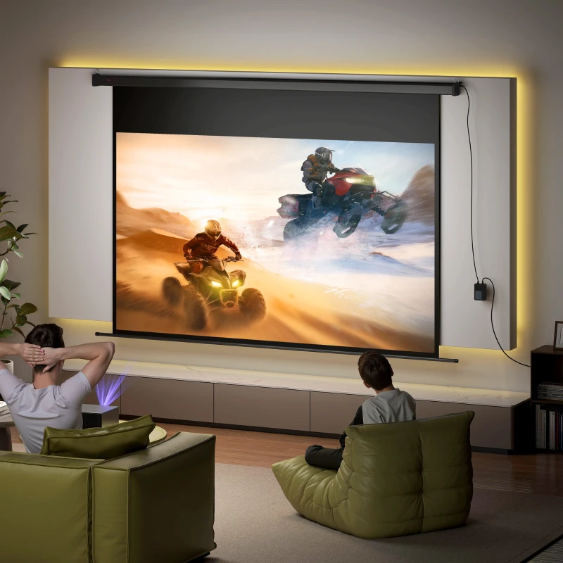 HOMCOM Écran vidéoprojecteur 100 Pouces, 16:9 4K HD montage mural ou plafond, panneau de commande et télécommande