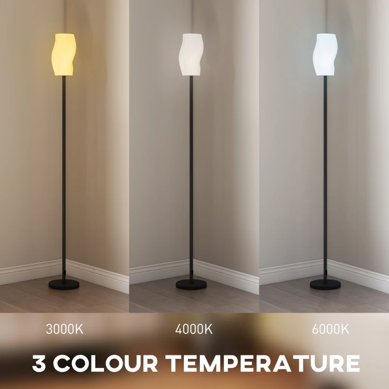 HOMCOM Floor Lamp for Living Room, 3D Printed Modern Standing Lamp with Flowing Curved Shade, 3 Colour Temperature & Foot Switch, Minimalist Tall Pole Lampshade for Bedroom, Office, White