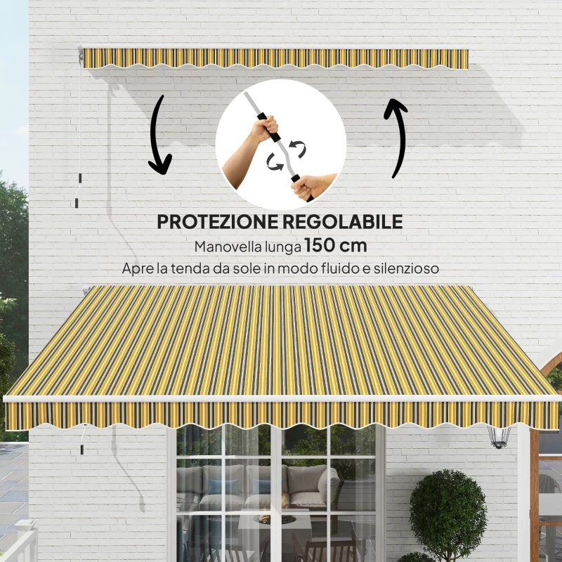 Outsunny Tenda da Sole per Esterno Avvolgibile a Bracci con Apertura a Manovella, 350x250 cm, Giallo