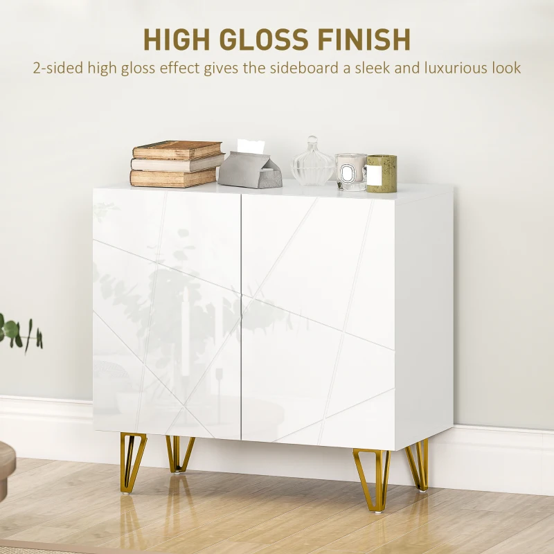 HOMCOM Modern Luxe High Gloss Sideboard, with Hairpin Legs - White