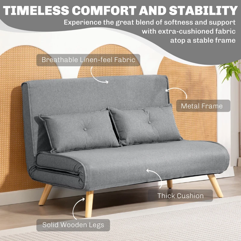 HOMCOM Two-Seater Linen-Look Sofa Bed - Grey