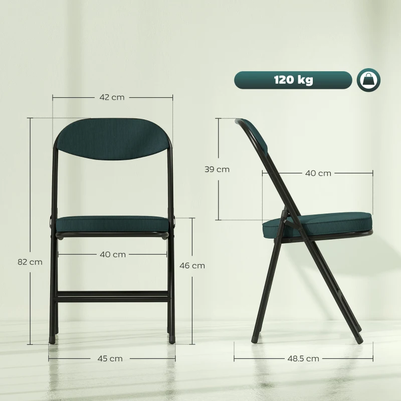 HOMCOM Set of Four Folding Corduroy Seat Chairs - Teal