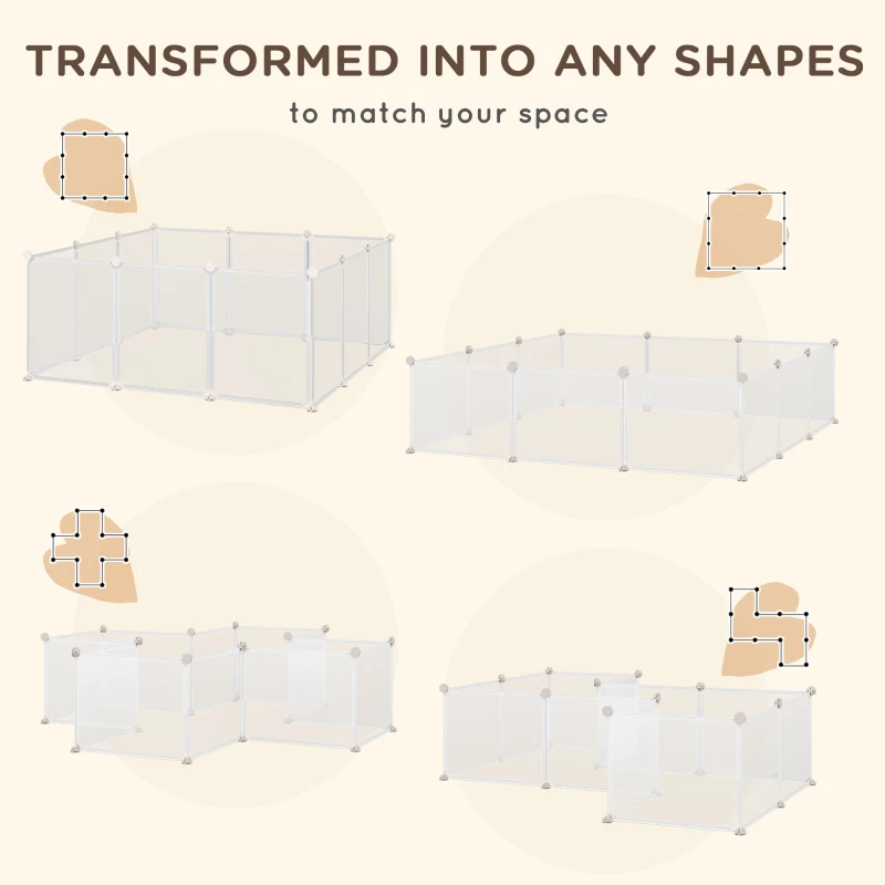 PawHut Box doe-het-zelf puppy-box kleine huisdieren loopbox 12 panelen wit