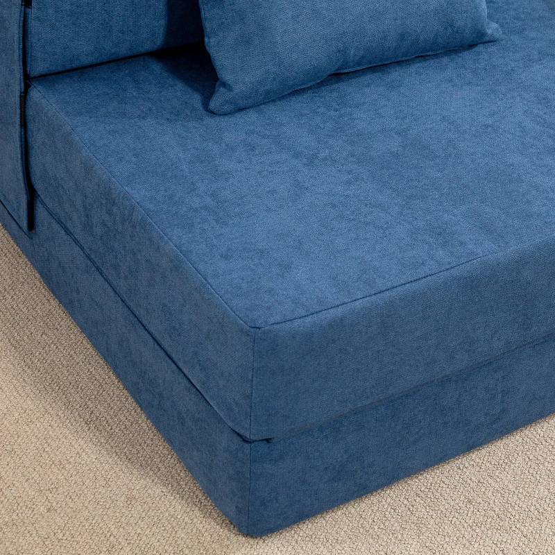 HOMCOM Bodensofa, Polstercouch, in Matratze umwandelbar, Schaumstoff, Kissen, Dunkelblau(m-9)