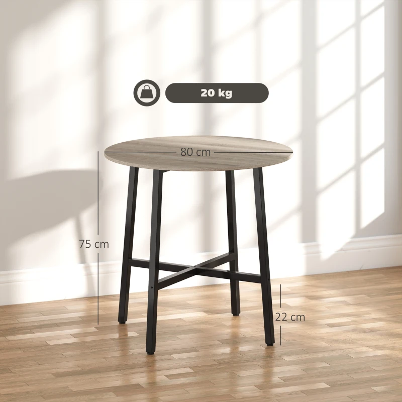 HOMCOM Table à manger ronde 80 cm pour 2 personne avec plateau aspect bois et piètement croisé en acier, bois naturel