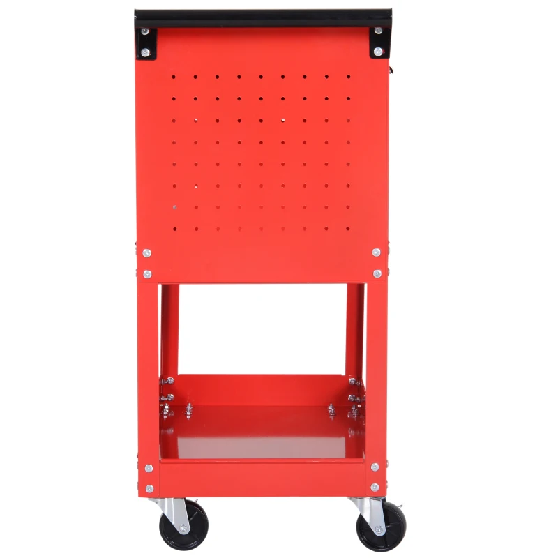 HOMCOM Werkzeugkoffer Werkzeugtrolley Werkzeugbox, 3 Ebenen, 4 Rollen, 82 cm x 35 cm x 76 cm, Rot