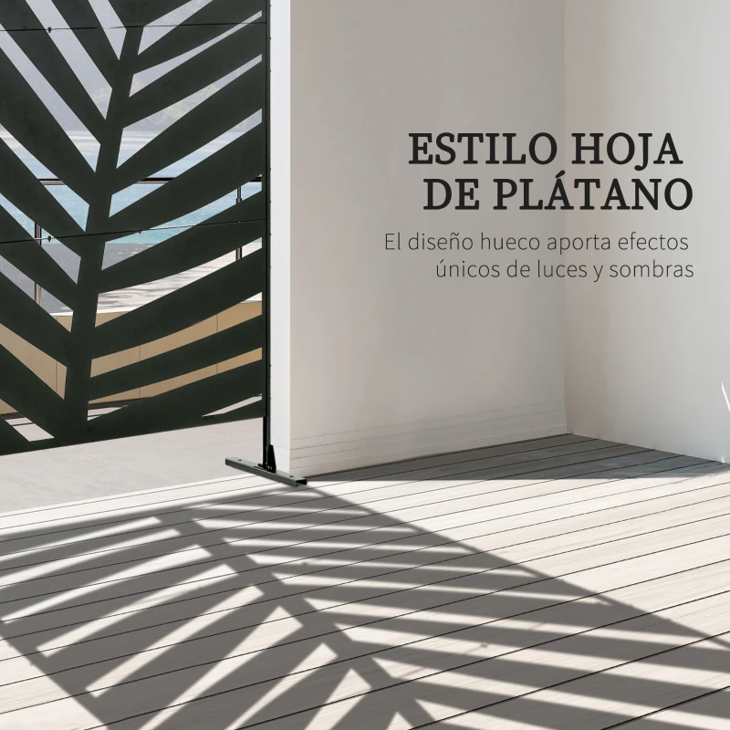 Outsunny Biombo Separador de Ambientes con Diseño de Hoja de Plátano Biombo para Exterior Jardín Patio Terraza 122x45x198cm Negro