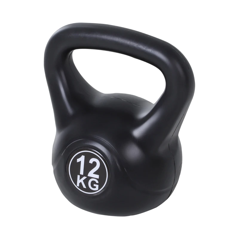 HOMCOM Kettlebell 12 kg, haltère avec poignée ergonomique, haltère à boule, musculation, entraînement, 27 x 21 x 31 cm noir
