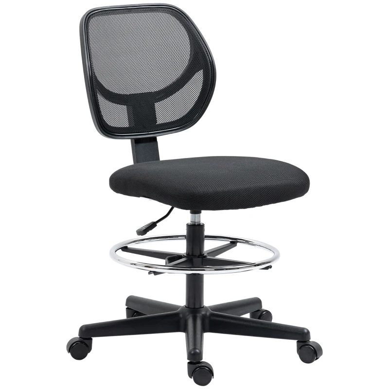 Vinsetto Chaise de bureau assise haute en maille hauteur réglable 50-70 cm avec repose-pied pivotant 360° noir