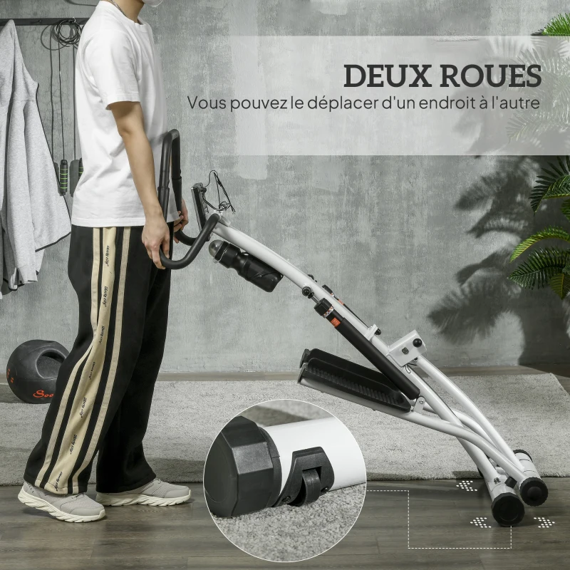SPORTNOW Stepper avec guidon 12 niveaux de résistance réglables, écran LCD, 2 roues et pédales antidérapantes, blanc et noir