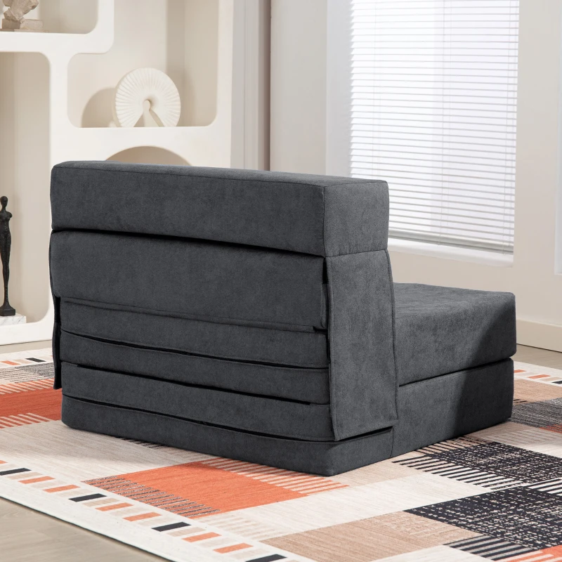 HOMCOM Bodensofa, Polstercouch, in Matratze umwandelbar, Schaumstoff, Kissen, Dunkelgrau(m-8)