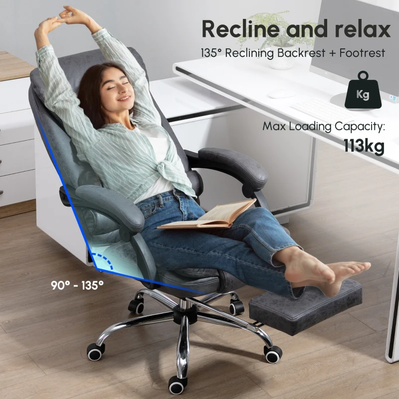Vinsetto Heated 6 Points Vibration Massage Executive Office Chair Adjustable Swivel Ergonomic High Back Desk Chair Recliner with Footrest Dark Grey(m-4)