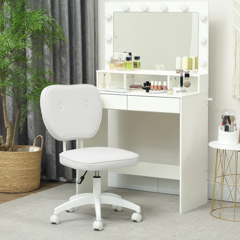 Vinsetto Chaise de bureau sans accoudoirs, fauteuil de bureau, hauteur réglable, pivotant 360°, 46 x 59 x 82-92 cm, blanc