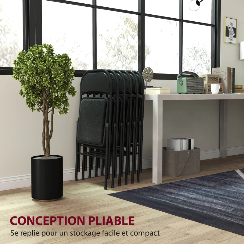 HOMCOM Lot de 6 chaises pliantes chaises de salle à manger portables cadre en acier 45 x 46 x 78 cm noir