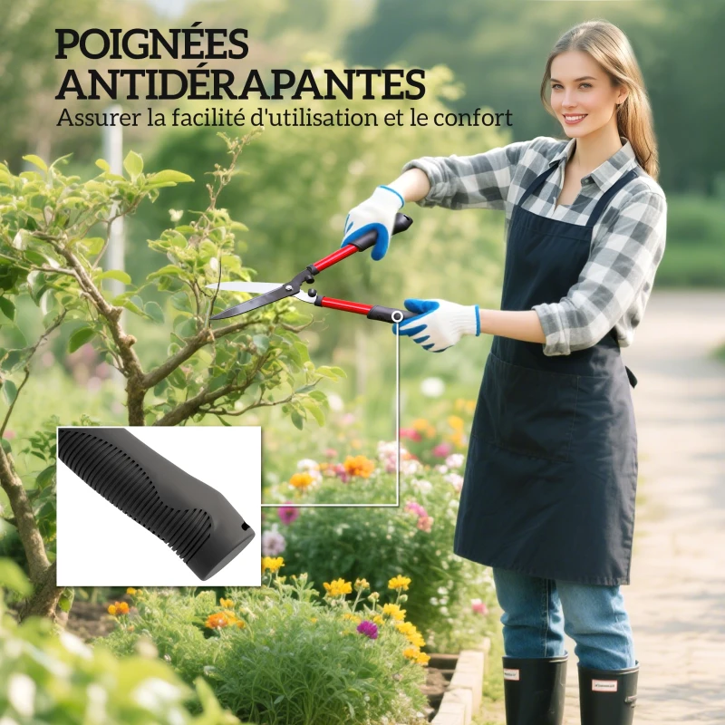 Outsunny Lot de 3 cisailles de jardin ensemble de coupe pour jardinage coupe-branches 65cm taille-haie 51,5cm sécateur 20cm rouge