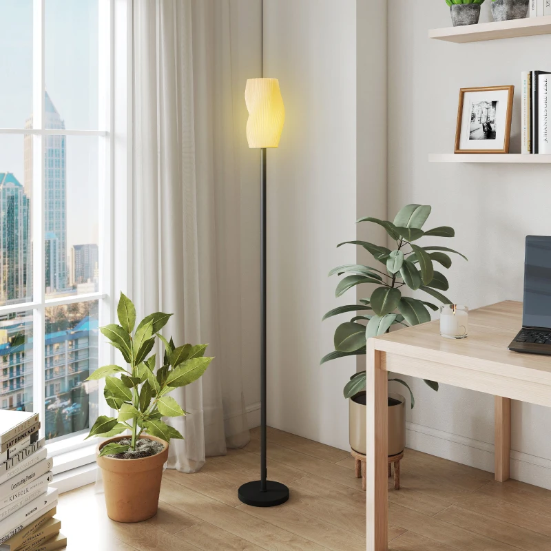 HOMCOM Floor Lamp for Living Room, 3D Printed Modern Standing Lamp with Flowing Curved Shade, 3 Colour Temperature & Foot Switch, Minimalist Tall Pole Lampshade for Bedroom, Office, White