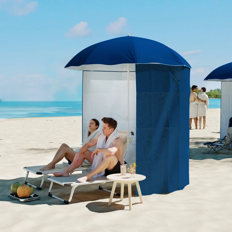 Outsunny Ombrellone da Spiaggia con Tenda Integrata, in Metallo e Poliestere, Ø220x220 cm, Blu