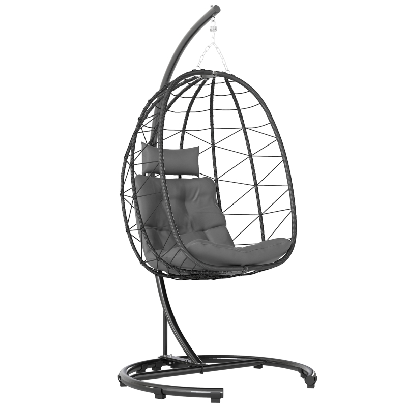 HinHocker Hangstoel crème, met frame, wicker, schommelsysteem, voor binnen en buiten, met hoofdkussen en zitkussen, voor het terras, schommel van