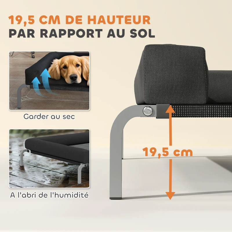 PawHut Lit surélevé pour chien rafraichissant, lit de camp pour chiens intérieur extérieur portable, 130 x 90 x 30 cm, noir
