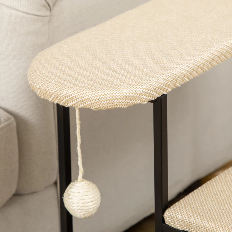 PawHut Katzentreppe, mit Kratzbrett, 3 Stufen, Spielball, robust, Stahl+Sisal, cremeweiß+schwarz, 51 x 54 x 53cm