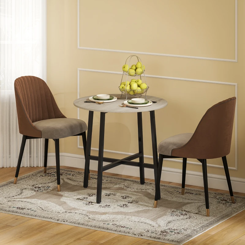 HOMCOM Table à manger ronde 80 cm pour 2 personne avec plateau aspect bois et piètement croisé en acier, bois naturel