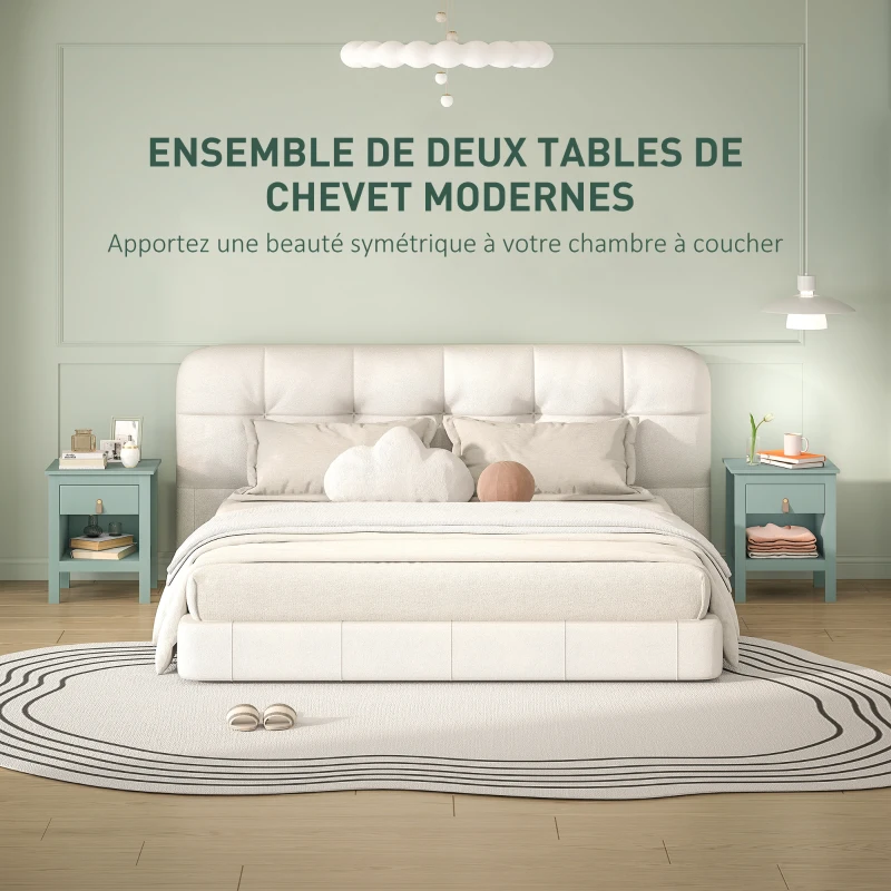 HOMCOM Lot de 2 tables de chevet avec tiroir et compartiment ouvert, 45 x 40 x 55 cm, vert