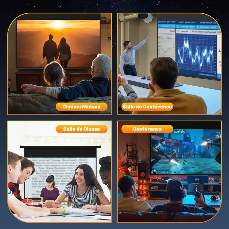 HOMCOM Écran vidéoprojecteur 100 Pouces, 16:9 4K HD montage mural ou plafond, panneau de commande et télécommande