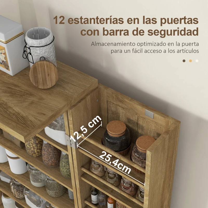 HOMCOM Armario Despensa Cocina con 2 Puertas de Ratán y 16 Estantes Alacena Moderna con Estantes Ajustables 60x30x104cm Natural