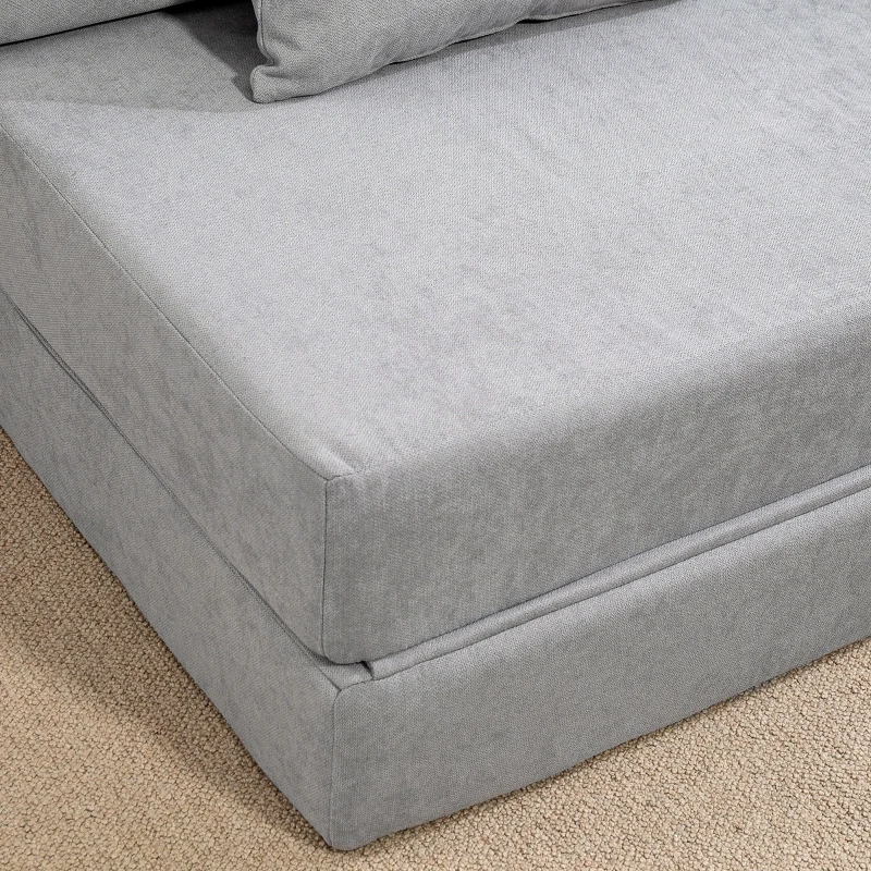 HOMCOM Bodensofa, Polstercouch, in Matratze umwandelbar, Schaumstoff, Kissen, Hellgrau(m-9)