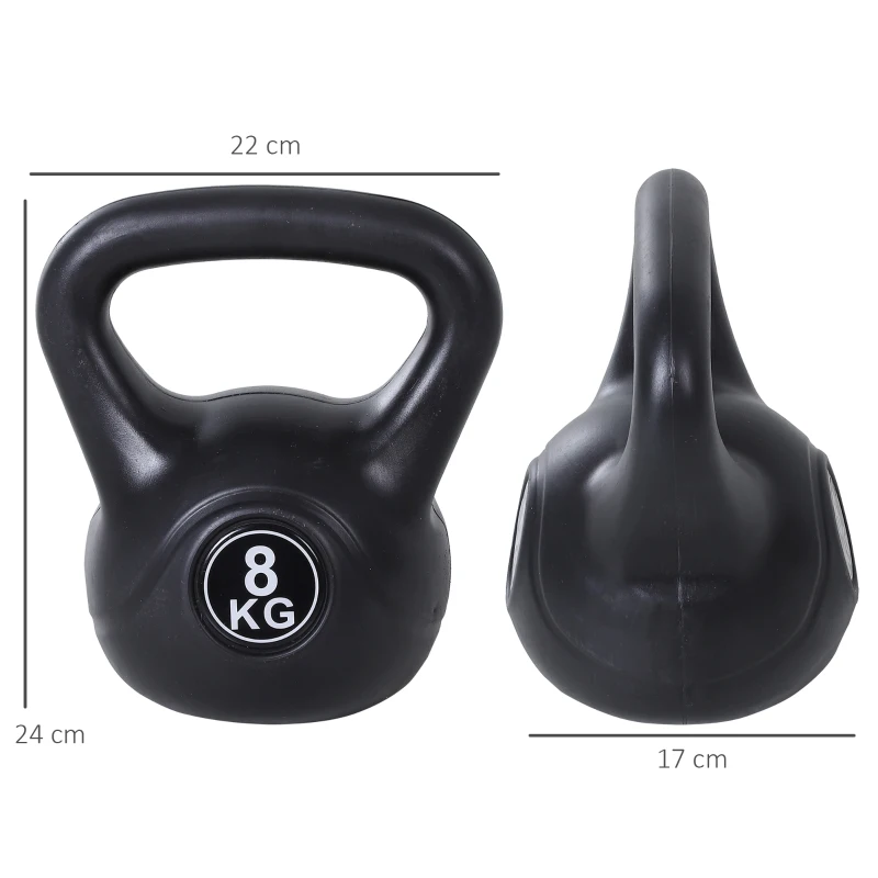 HOMCOM Kettlebell 8 kg, haltère avec poignée ergonomique, haltère à boule, musculation, entraînement, 22 x 17 x 24 cm noir