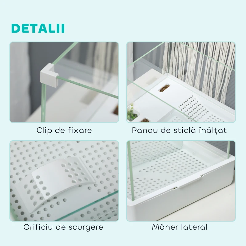 PawHut Acvariu pentru Țestoase cu Filtru pe 3 Niveluri și Panouri de Sticlă, 51x31x25.5 cm, Alb