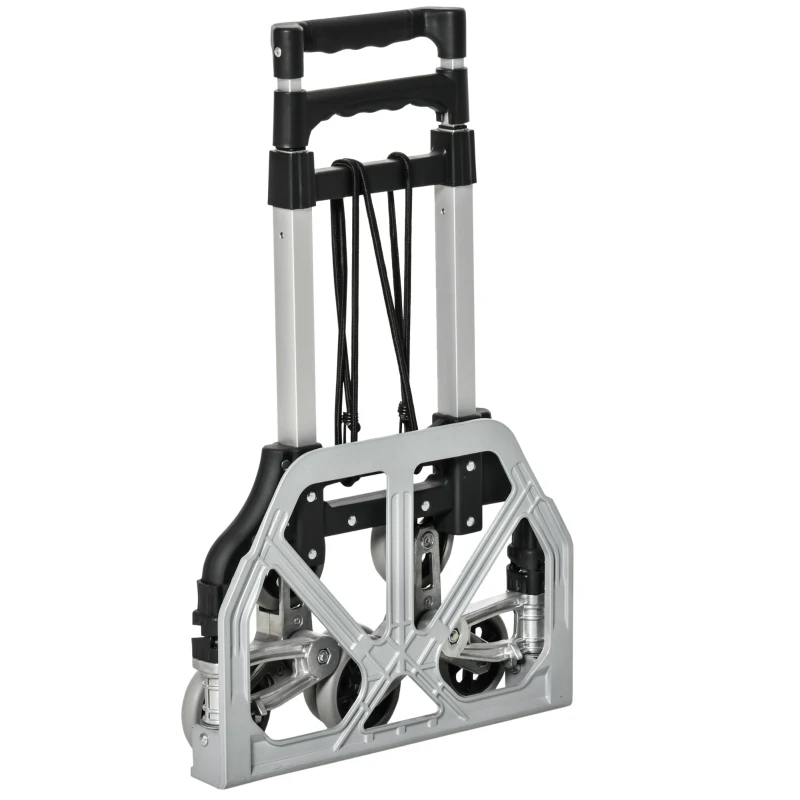 DURHAND Klappbarer Treppensteiger mit 6 Rädern, inkl. Befestigungsgurt, automatische Klappfunktion, Silber + Schwarz